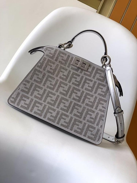 Silver Crystal-Embellished Shoulder Bag