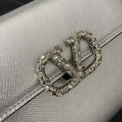 Crystal-Embellished Calfskin Shoulder Bag