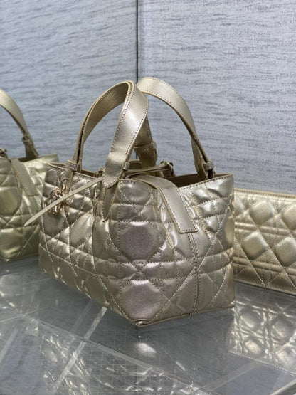 Practical Gold Calfskin Top Handle Bag