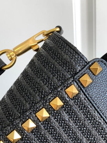 Modern Italian-Inspired Woven Raffia Shoulder Bag