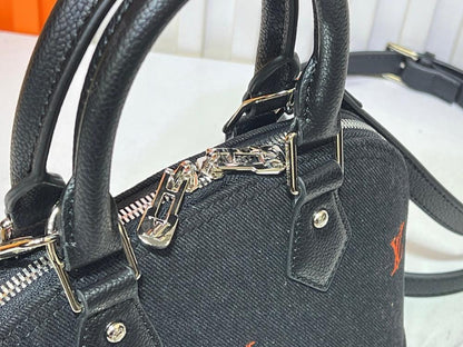 Modern Premium Black Embroidered Denim Shoulder Bag