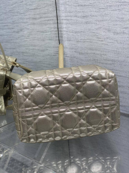 Practical Gold Calfskin Top Handle Bag