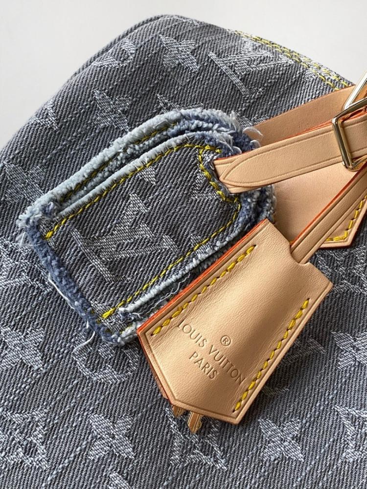 Modern Italian-Inspired Monogram Denim Shoulder Bag