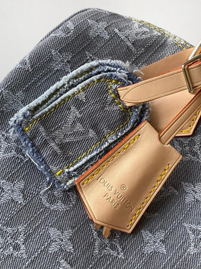 Modern Italian-Inspired Monogram Denim Shoulder Bag
