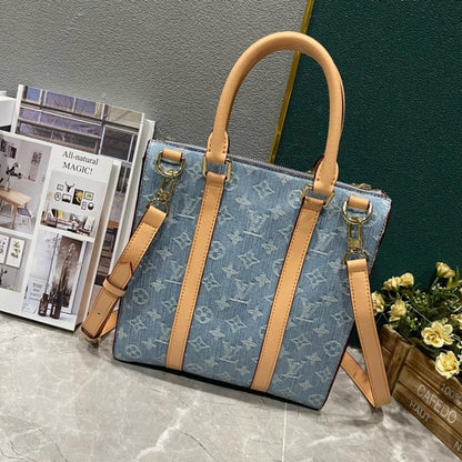 Modern Luxury Blue Woven Denim Shoulder Bag