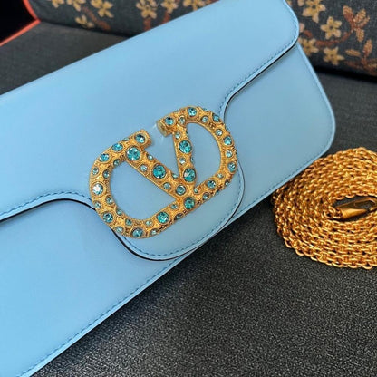 VLogo Signature Crystal-Embellished Calfskin Shoulder Bag