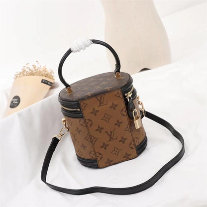Italian-Inspired Stylish Monogram Leather Bucket Bag