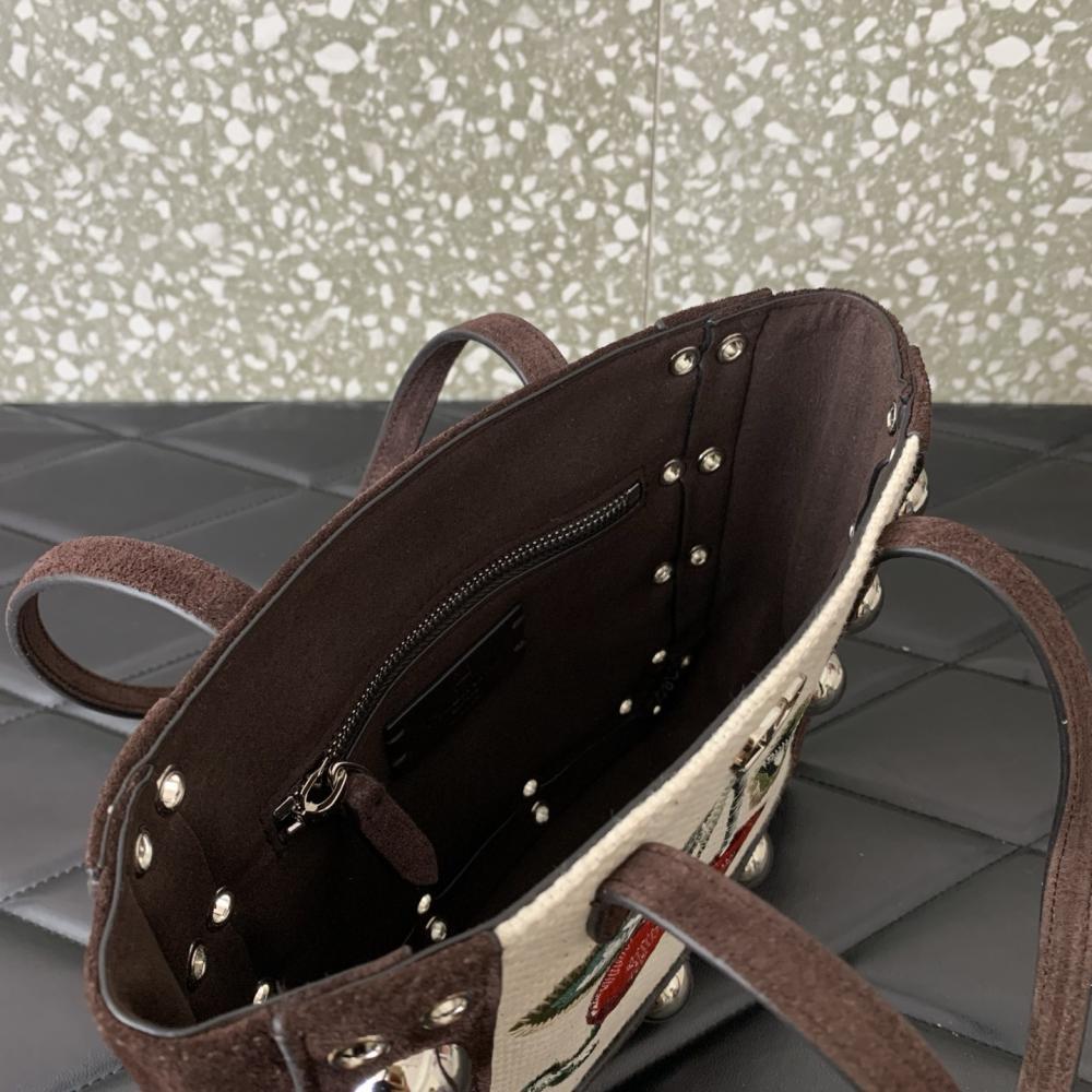 Embroidered Leather Top Handle Bag