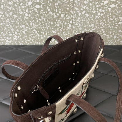 Embroidered Leather Top Handle Bag