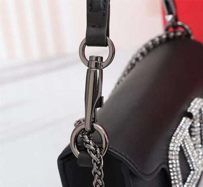 Modern Elegant Crystal-Embellished Leather Shoulder Bag