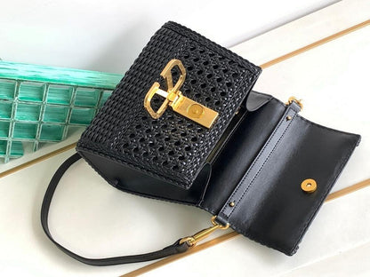 Classic Italian-Inspired Gold Woven Leather Shoulder Bag