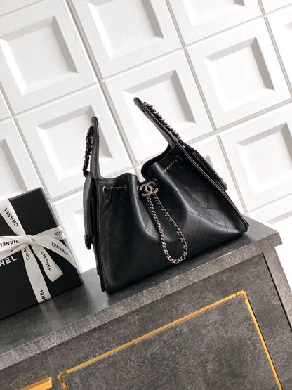 Black Leather Bucket Bag