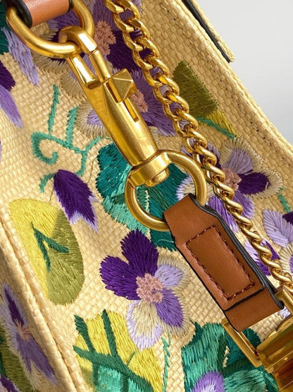 Modern Italian-Inspired Brown Embroidered Leather Bag
