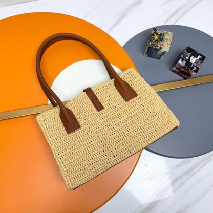 Woven Leather Top Handle Bag