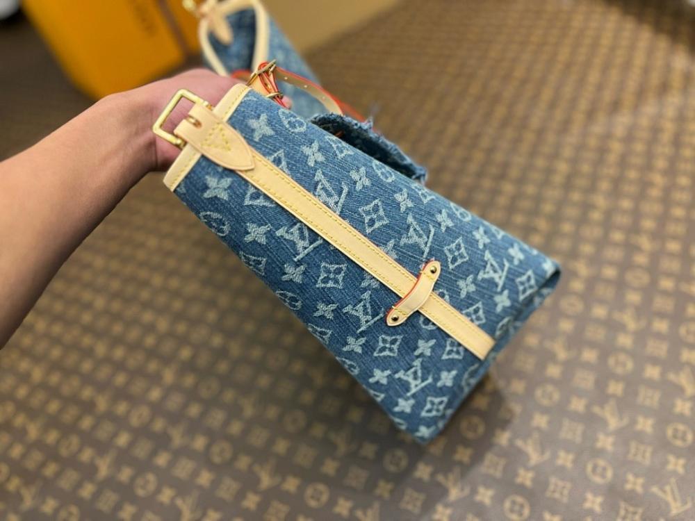 Italian-Inspired Stylish Blue Embroidered Denim Top Handle Bag