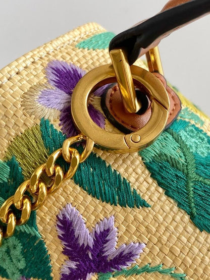 Modern Italian-Inspired Brown Embroidered Leather Bag
