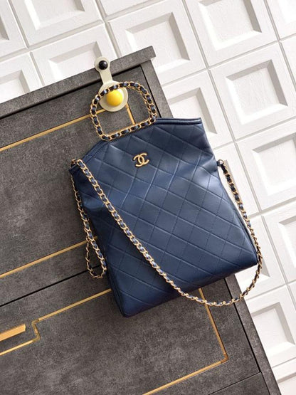 Gold Leather Top Handle Bag