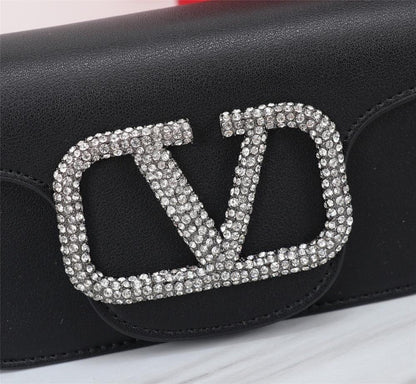 Modern Elegant Crystal-Embellished Leather Shoulder Bag