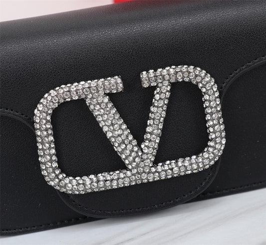 Modern Elegant Crystal-Embellished Leather Shoulder Bag