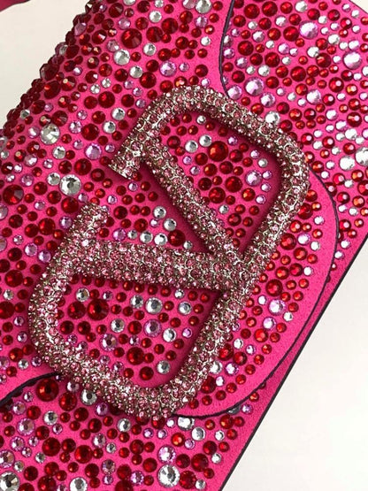 Classic Elegant Crystal-Embellished Lambskin Shoulder Bag