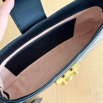 Classic Italian-Inspired Black Canvas Shoulder Bag