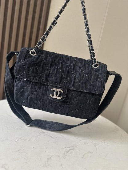 Silver Denim Crossbody Bag
