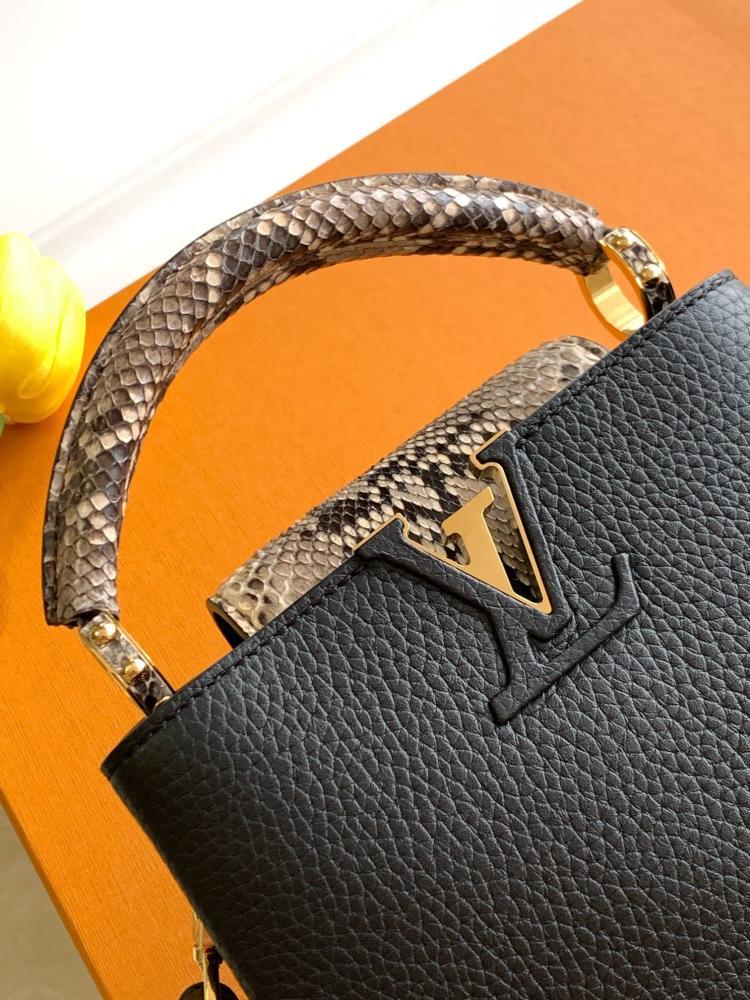 Capucines Mini in Black Taurillon Leather with Python Trim