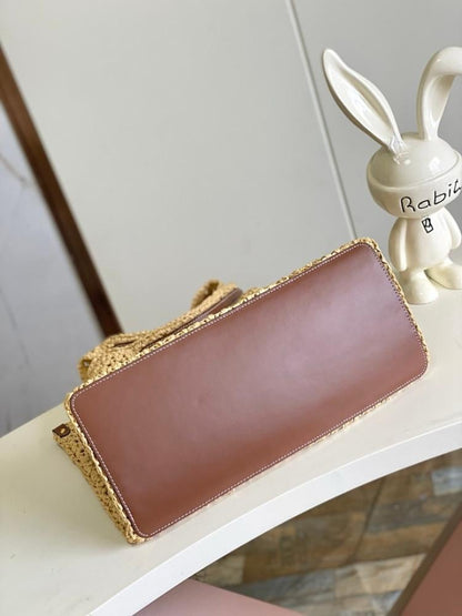 Modern Refined Woven Leather Top Handle Bag