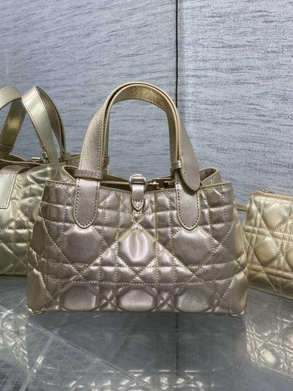 Practical Gold Calfskin Top Handle Bag