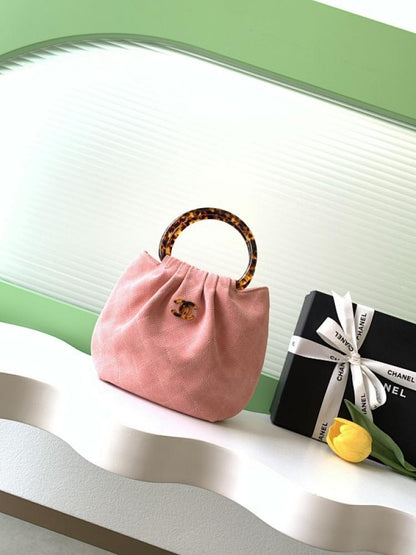 Embroidered Suede Top Handle Bag