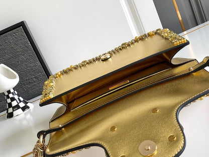 Modern Stylish Crystal-Embellished Leather Shoulder Bag
