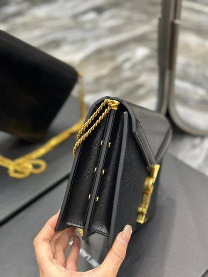 Modern Refined Gold Studded Calfskin Top Handle Bag