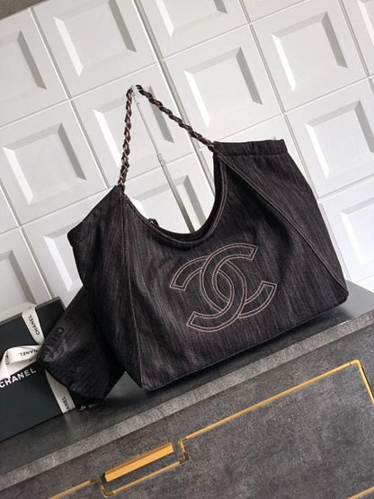 Classic Embroidered Denim Tote Bag