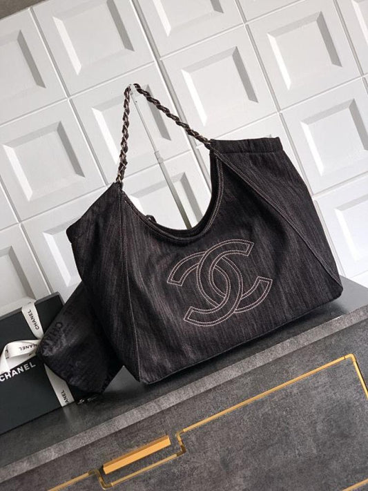 Classic Embroidered Denim Tote Bag