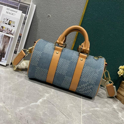 Classic Elegant Red Denim Top Handle Bag
