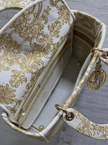 Gold Embroidered Top Handle Bag
