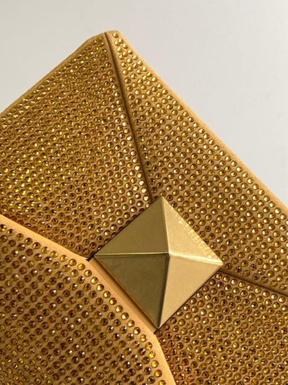 Modern Stylish Crystal-Embellished Lambskin Shoulder Bag