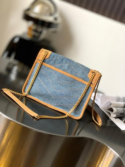 Italian-Inspired Stylish Gold Denim Crossbody Bag