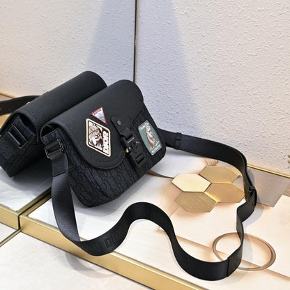 Modern Stylish Black Calfskin Shoulder Bag