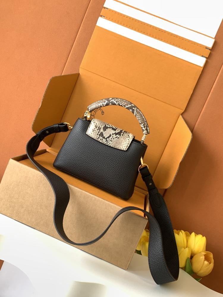 Capucines Mini in Black Taurillon Leather with Python Trim