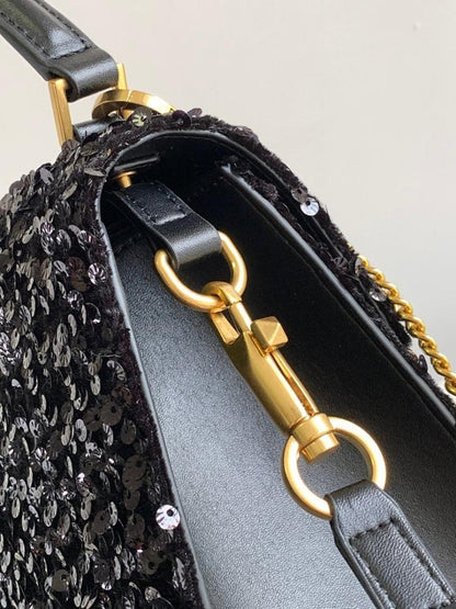 Classic Refined Embroidered Lambskin Shoulder Bag