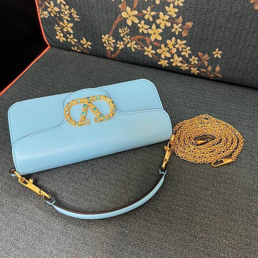 VLogo Signature Crystal-Embellished Calfskin Shoulder Bag