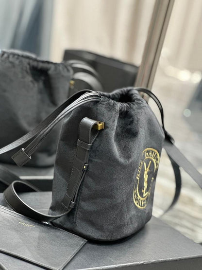 Modern Elegant Embroidered Leather Bucket Bag