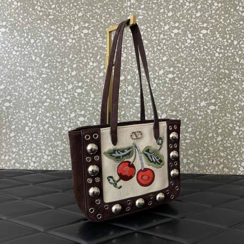 Embroidered Leather Top Handle Bag