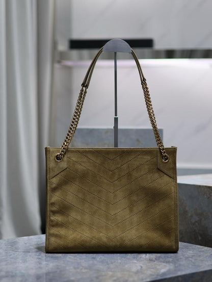 Luxury Refined Green Leather Top Handle Bag