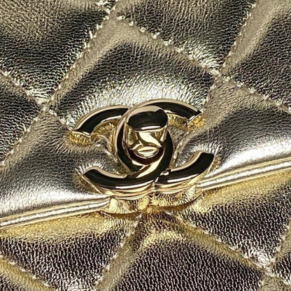 Gold Leather Top Handle Bag