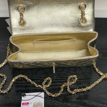 Gold Leather Top Handle Bag