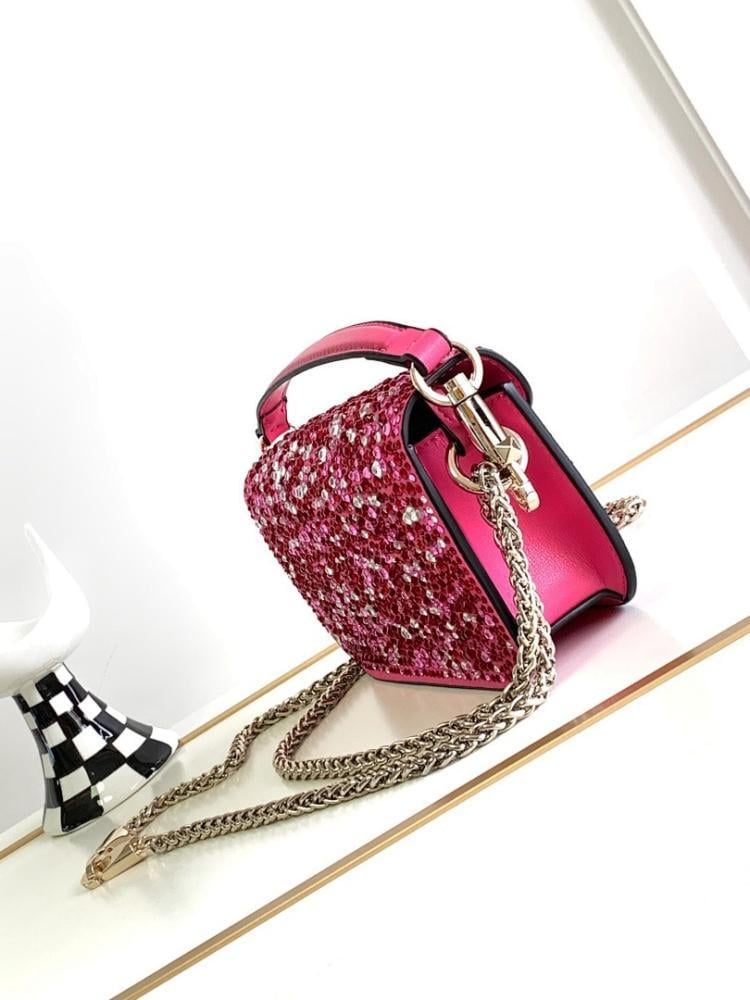 Classic Elegant Crystal-Embellished Lambskin Shoulder Bag