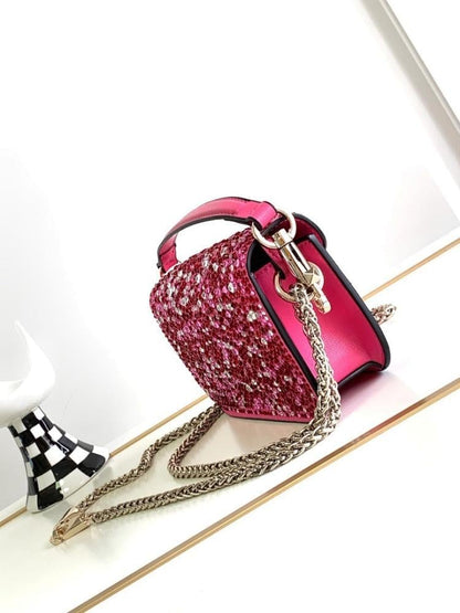 Classic Elegant Crystal-Embellished Lambskin Shoulder Bag