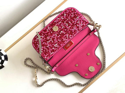 Classic Elegant Crystal-Embellished Lambskin Shoulder Bag